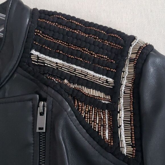 Slate & Willow Jacket Womens XL Black Leather Beaded Shoulder Leather Moto - Picture 7 of 12